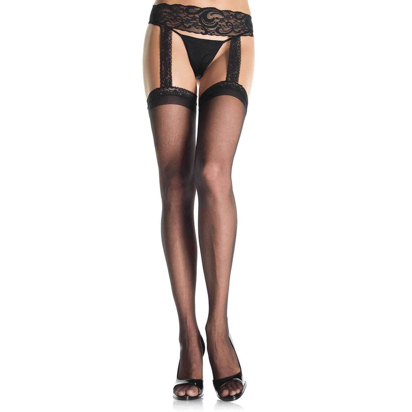 Sheer Thigh Highs - Queen Size - Black LA-1767Q