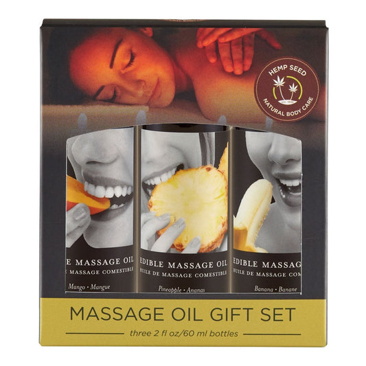 Edible Massage Oil Gift Set Box - 2 Fl. Oz. Bottles - Banana, Mango, Pineapple EB-MSEG003TR