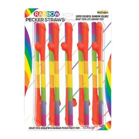 Rainbow Pecker Straws - 10 Pack HTP3250
