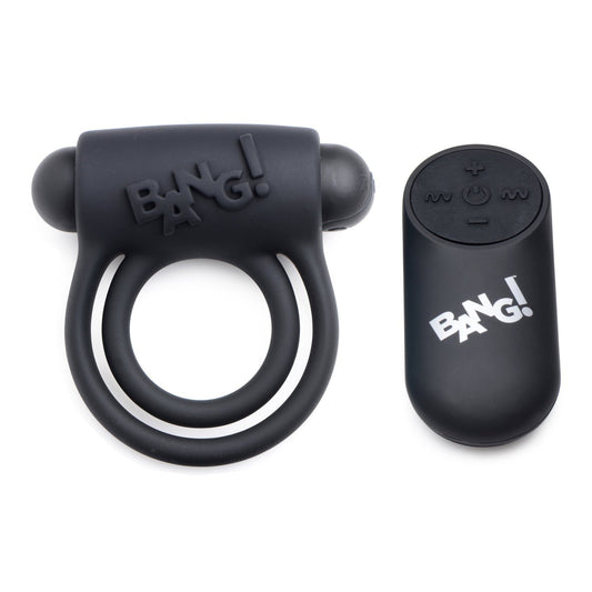 Bang - Silicone Cock Ring and Bullet With Remote  Control - Black BNG-AG572-BLK
