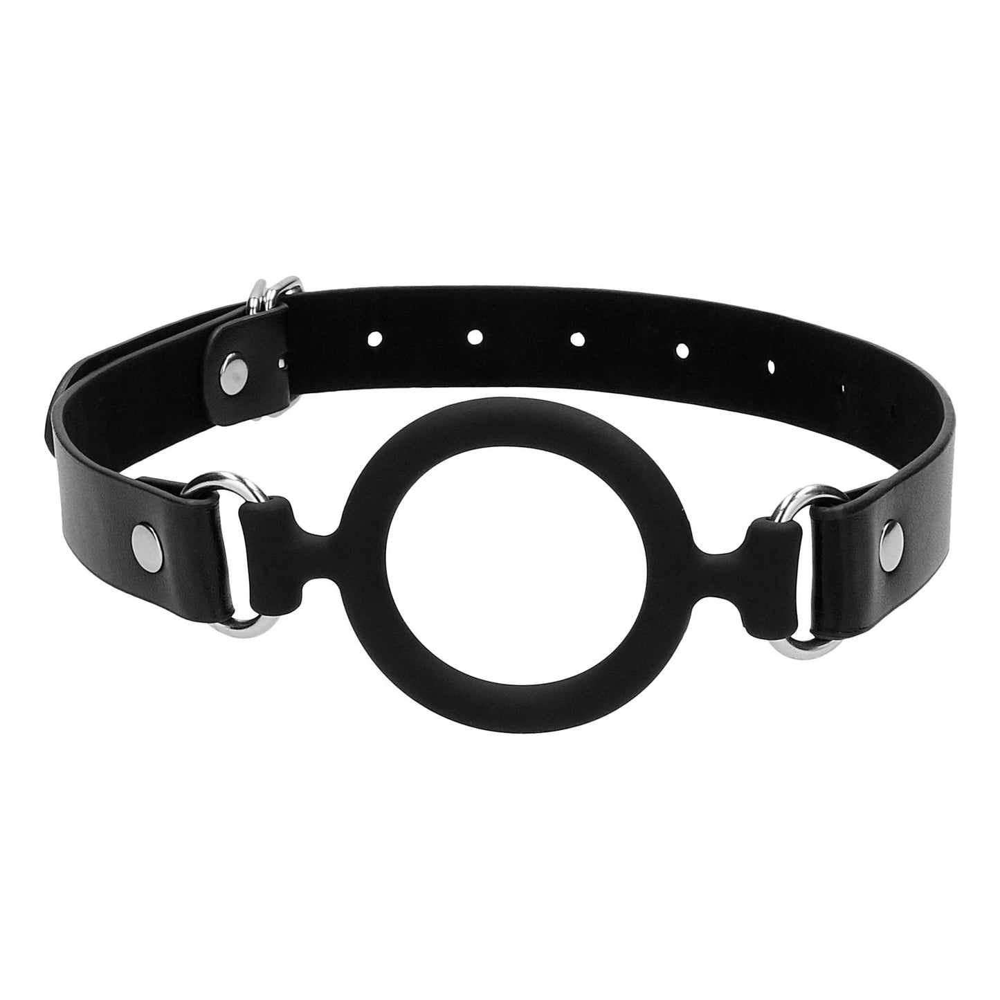 Silicone Ring Gag With Adjustable Bonded Leather  Staps - Black OU-OU679BLK