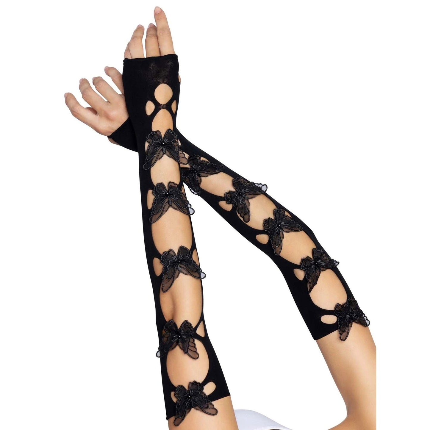 Butterfly Cut Out Arm Warmers - One Size - Black LA-2674BLK