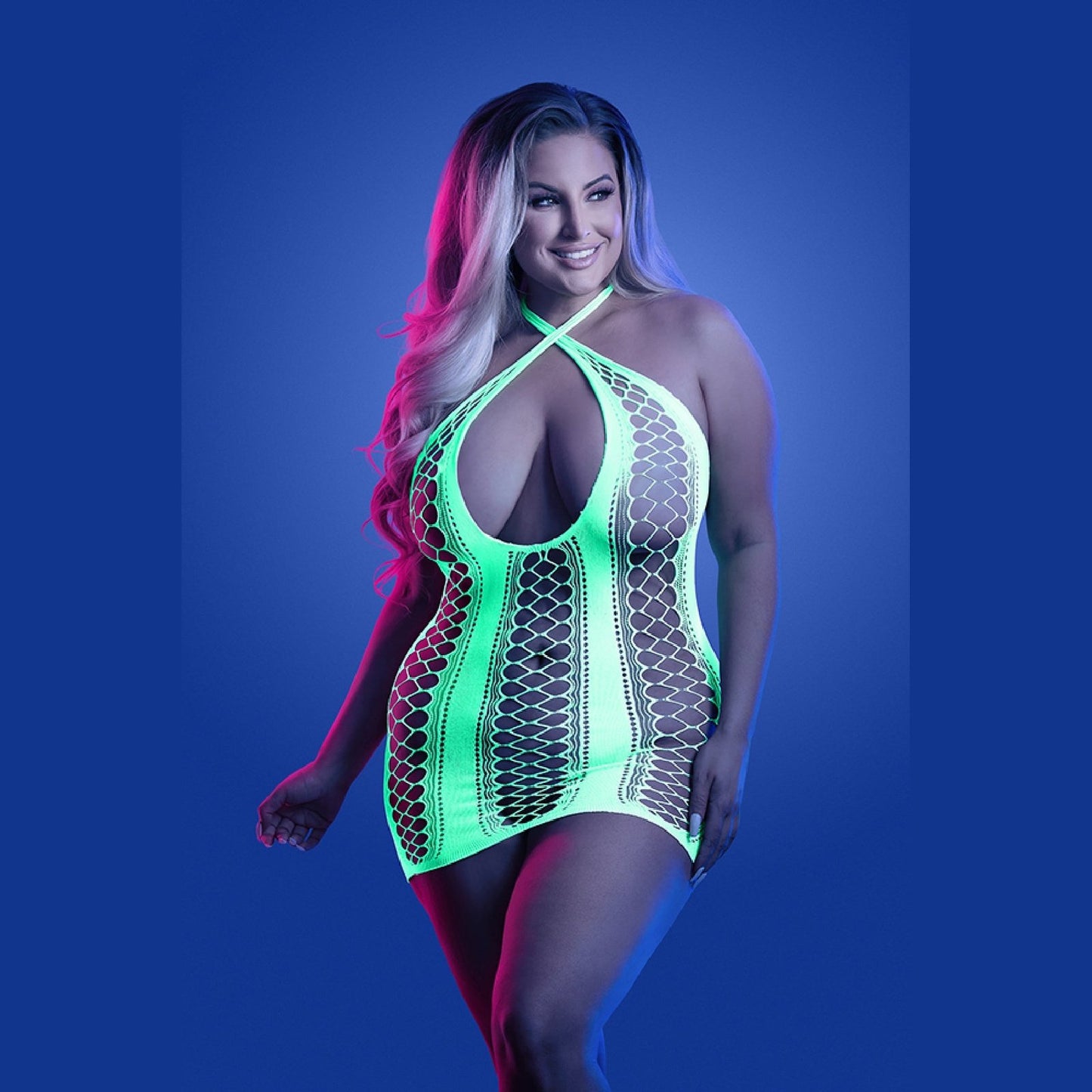 Synthesize Seamless Keyhole Dress - Queen - Neon  Green FL-GL2137-QS-B