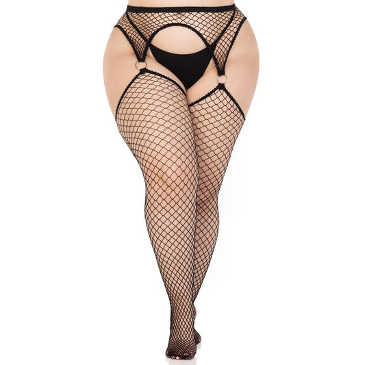 Kya Net Garter Belt Stocking - 1x/2x - Black LA-1784XBLK1X2