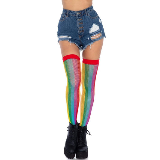 Rainbow Fishnet Thigh Highs - One Size - Multicolor LA-9290MULTI