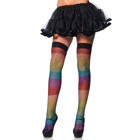 Rainbow Thigh Highs With Fishnet Overlay - One Size LA-9994