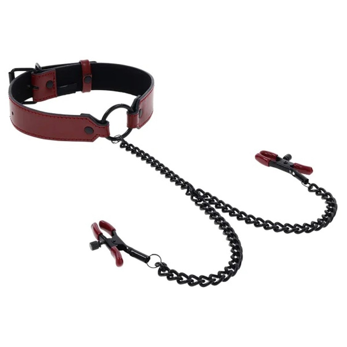 Saffron Collar With Nipple Clamps - Black/red SS48041