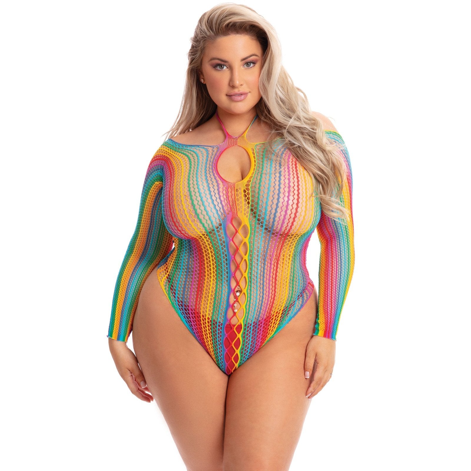 More Color Long Sleeve Bodysuit - Queen Size - Rainbow PKL-27048XRNBQ