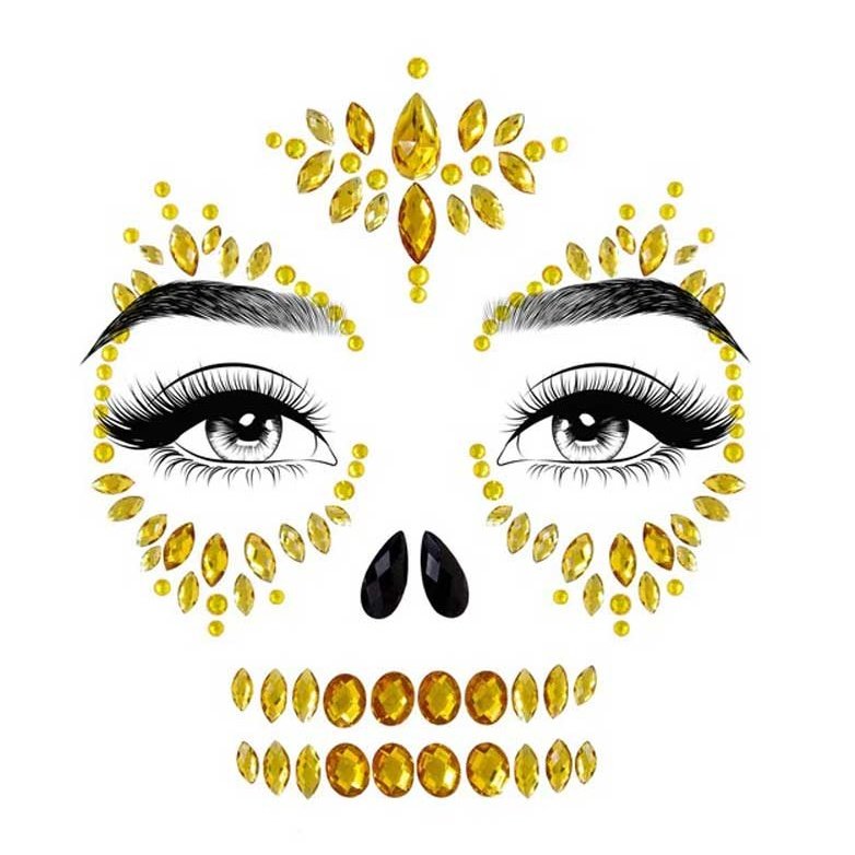 Sugar Skull Adhesive Face Jewels Sticker - Gold LA-EYE039