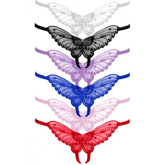 Butterfly Crotchless Panty With Pearl Accents - Assorted Colors - One Size LA-2600