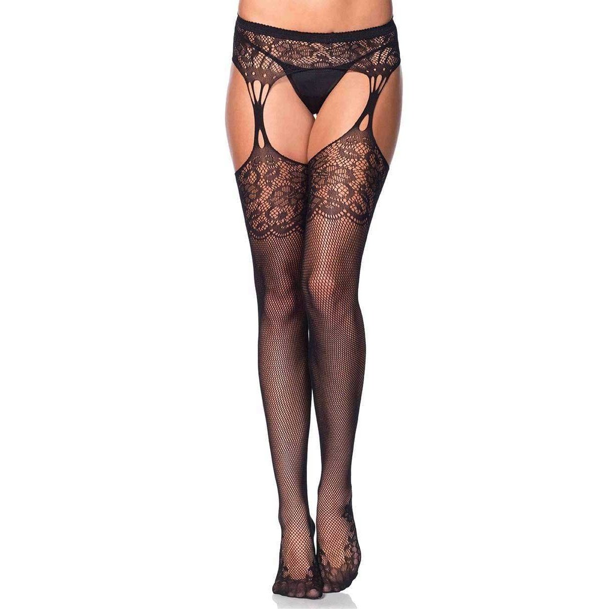 Iris Fishnet With Garter - One Size - Black LA-1103BLKOS