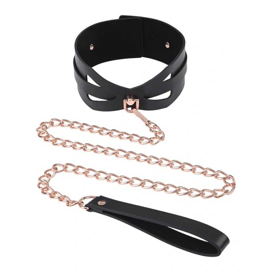Brat Collar and Leash - Black / Rose Gold SS09841