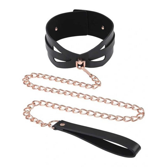 Brat Collar and Leash - Black / Rose Gold SS09841