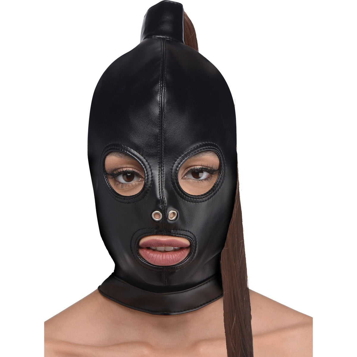 Ponytail Bondage Hood - Black STR-AG774