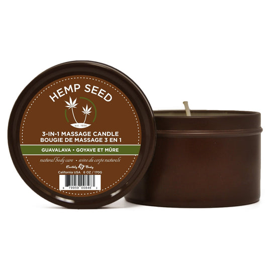 Hemp Seed 3-in-1 Massage Candle - Guavalava - 6 Oz. EB-HSC068