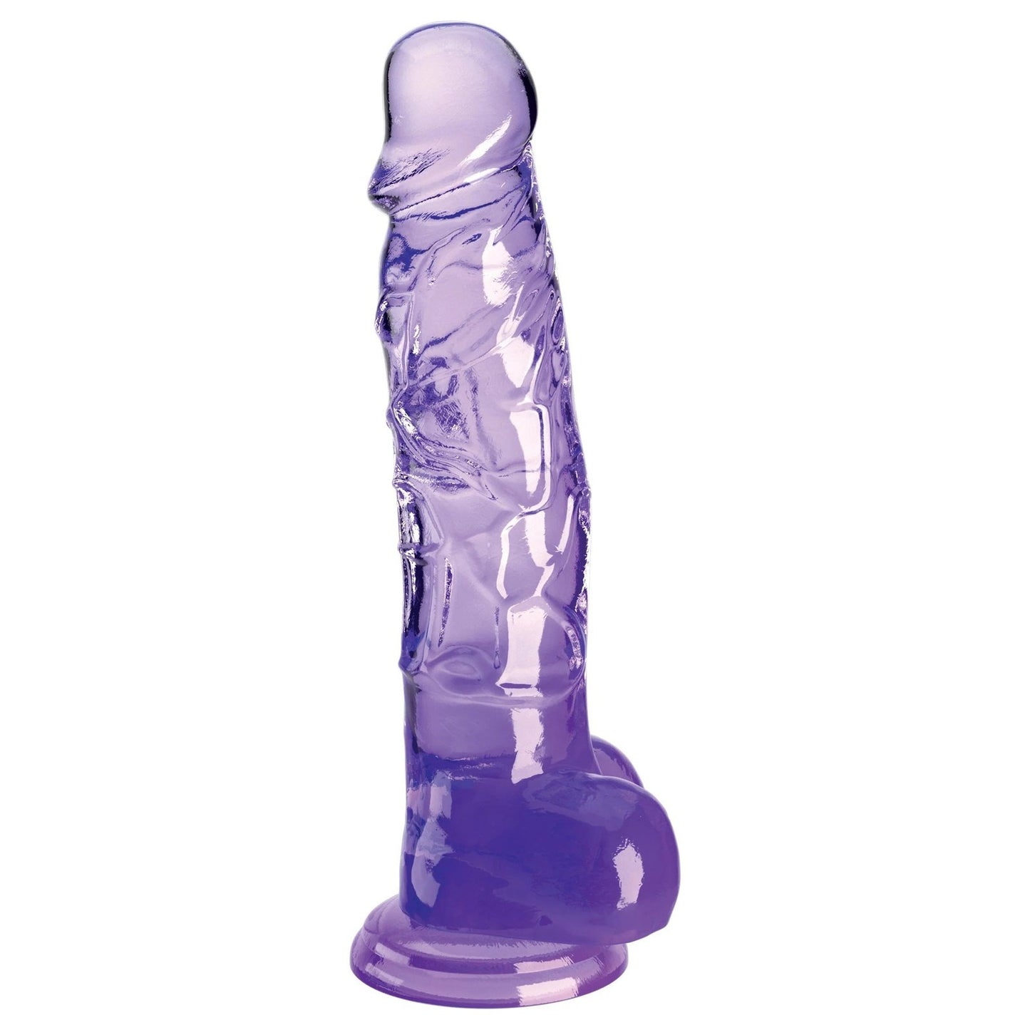 King Cock Clear 8 Inch With Balls - Purple PD5756-12