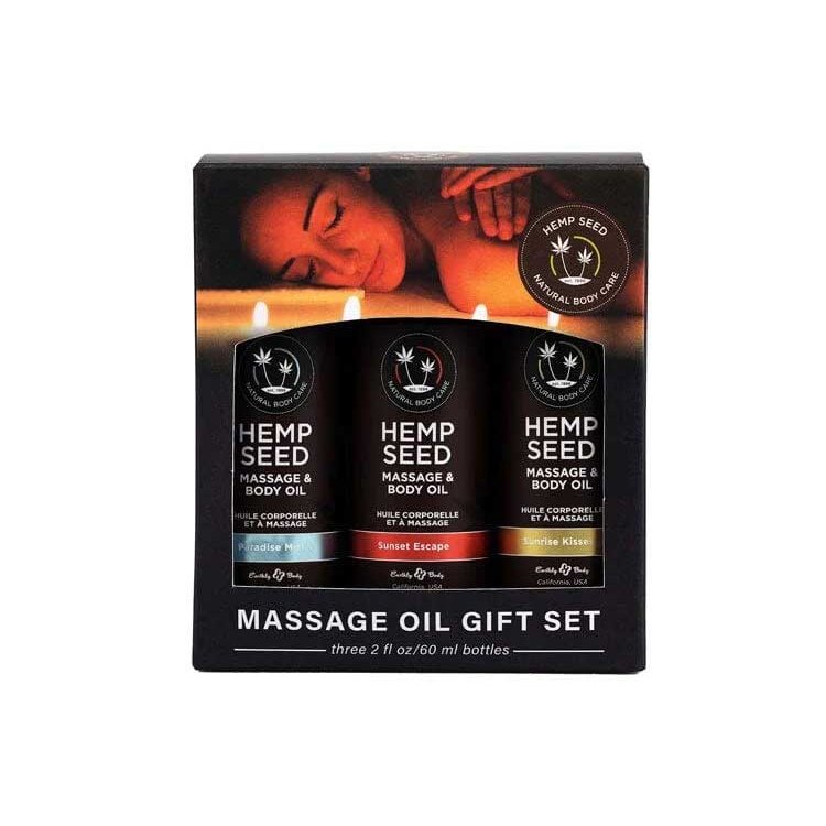 Hemp Seed Summer Massage Oil Trio Gift Set - 3  Trio Gift Set - 3 Pack - 2 Oz Bottles EB-MASG223