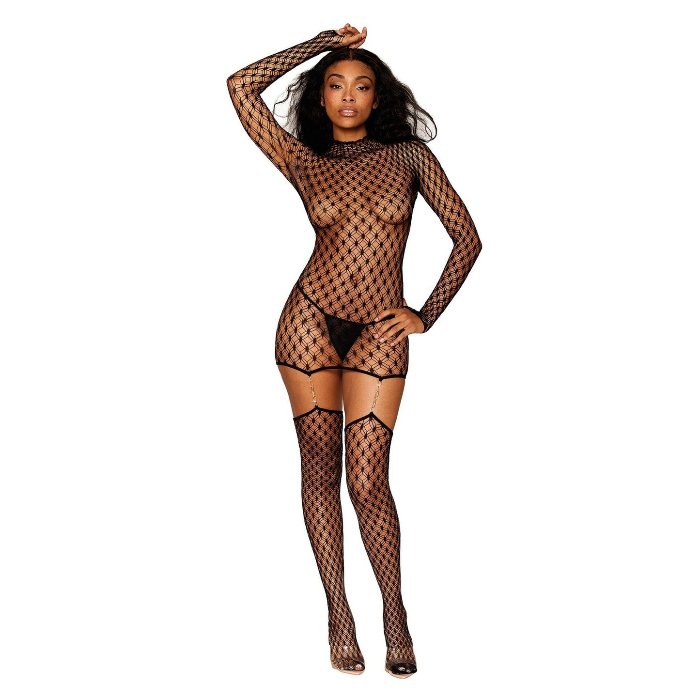 Bodystocking Garter Dress - One Size - Black DG-0481BLKOS