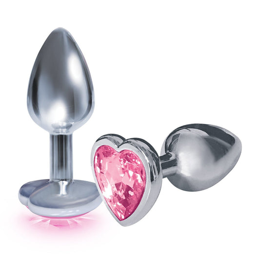 The 9's the Silver Starter Heart Bejeweled Stainless Steel Plug - Pink ICB2609-2