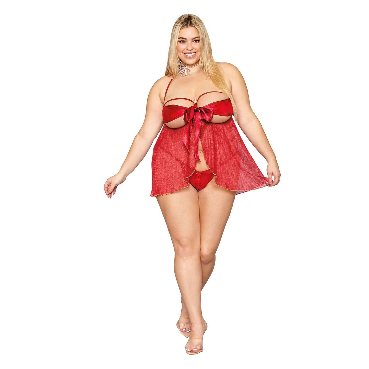 Bow Babydoll and Thong - Queen Size - Ruby DG-13088XREDQ