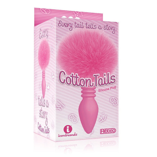 The 9's Cottontails Silicone Bunny Tail Butt Plug  - Ribbed Pink IC2686