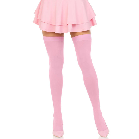 Opaque Nylon Thigh Highs - One Size - Pink LA-6672PNKOS