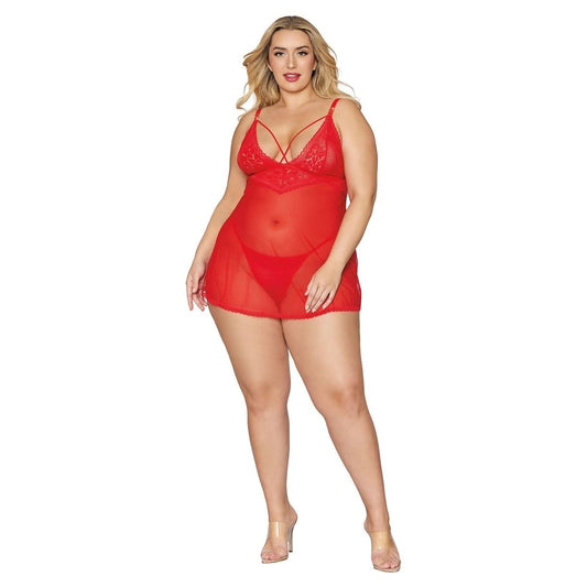 Babydoll and G-String - Queen Size - Lipstick Red DG-12701LRDQ