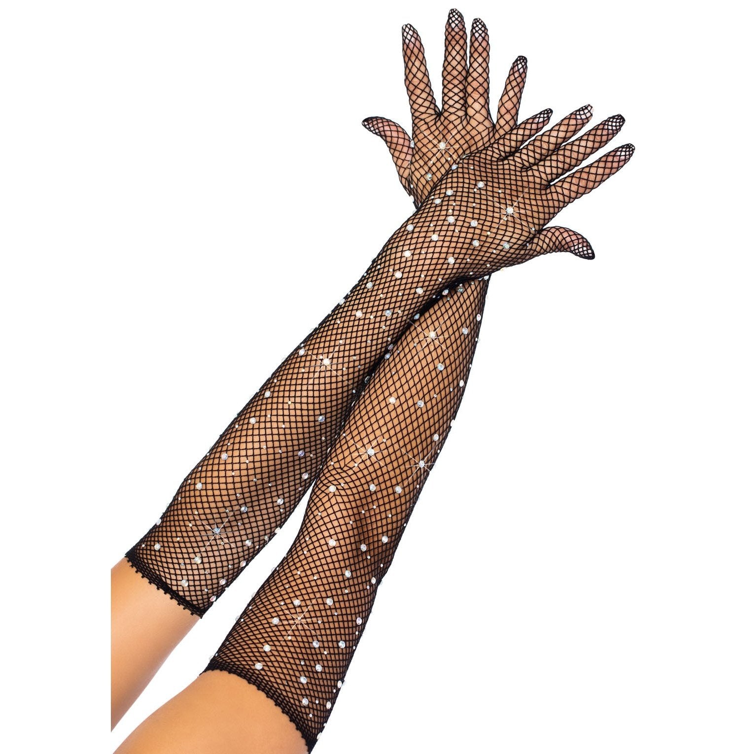 Rhinestone Fishnet Long Gloves - Black LA-2038BLK