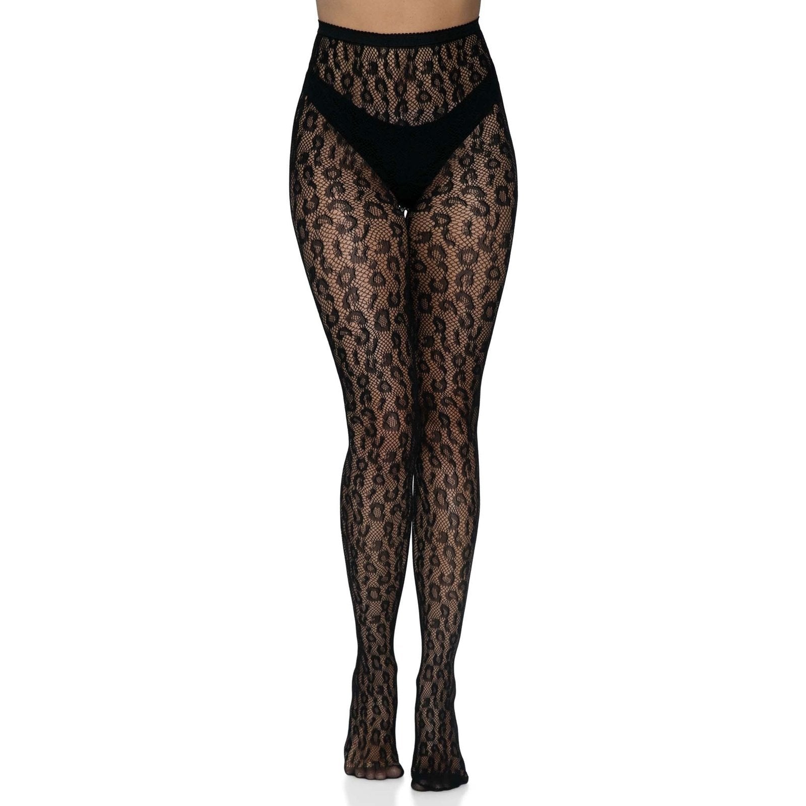 Leopard Net Tights - One Size - Black LA-9716BLKOS