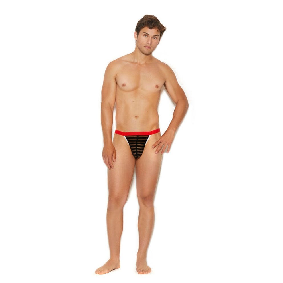 Men's Striped Mesh G-String Pouch - One Size -  Black EM-82308BLKOS