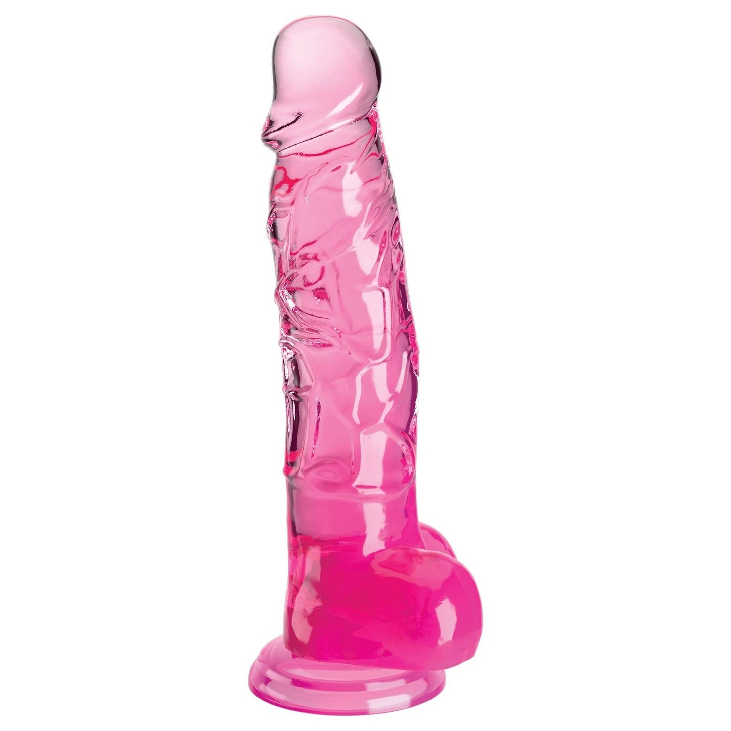 King Cock Clear 8 Inch With Balls - Pink PD5756-11