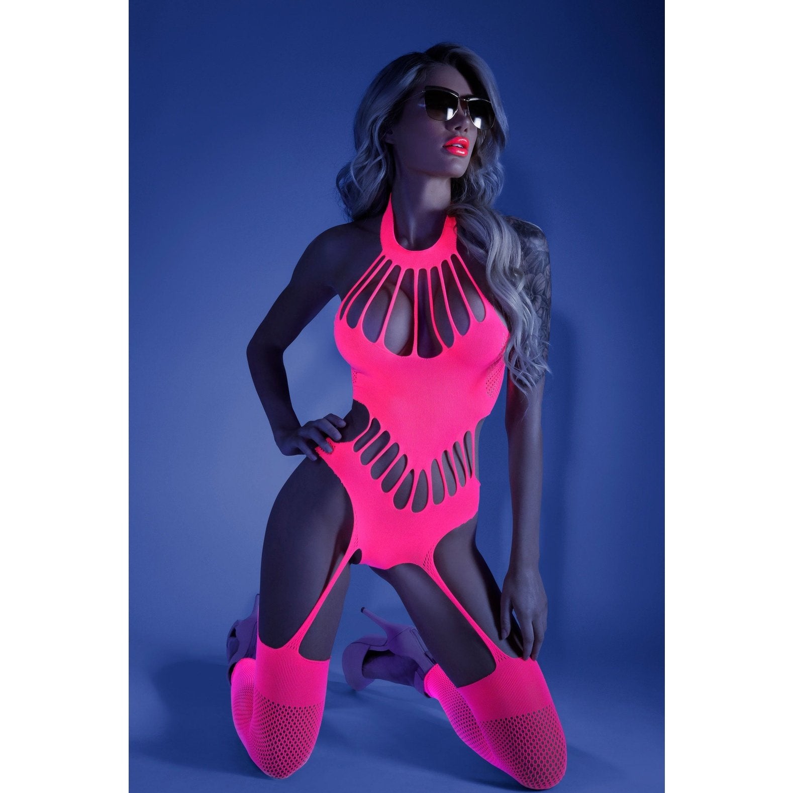 No Promises Teddy Bodystocking - One Size - Neon  Pink FL-GL2111-OS-B