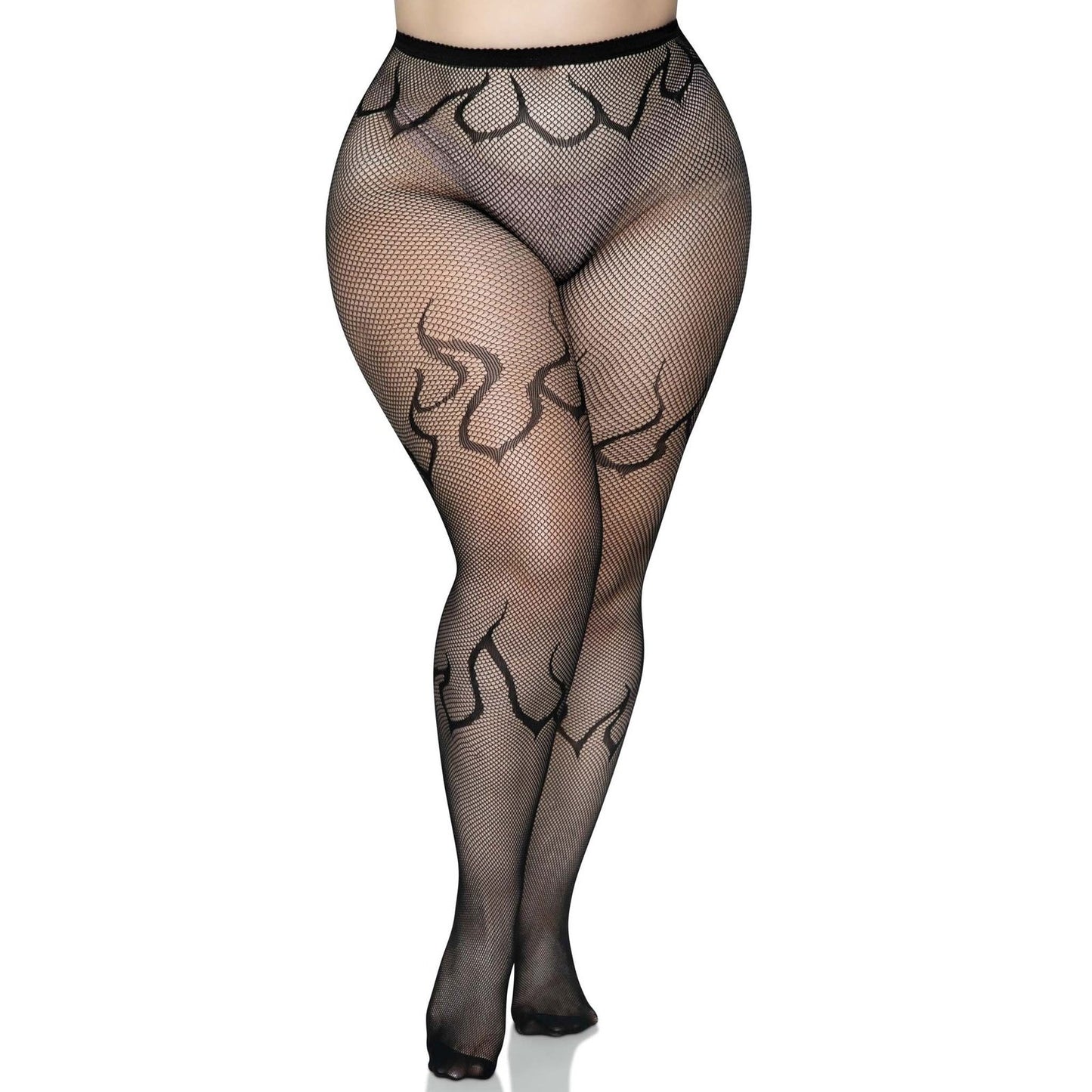 Flame Net Tights - 1x/2x - Black LA-9288XBLK1X2