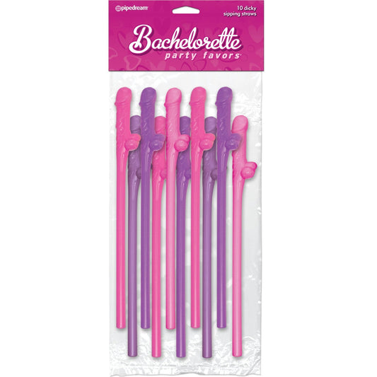 Bachelorette Party Favors 10 Dicky Sipping Straws - Pink & Purple PD6203-03
