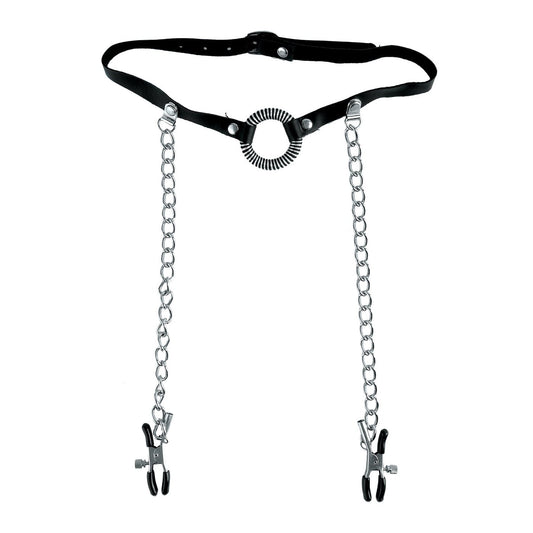 Fetish Fantasy Series Limited Edition O-Ring Gag  and Nipple Clamps - Black PD4419-23